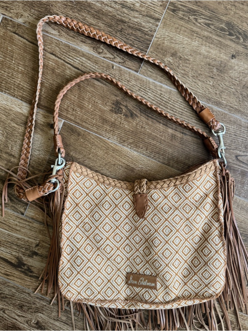 Sam Edelman Leather Fringe Crossbody Shoulder Bag Boho Medium - Picture 2 of 7